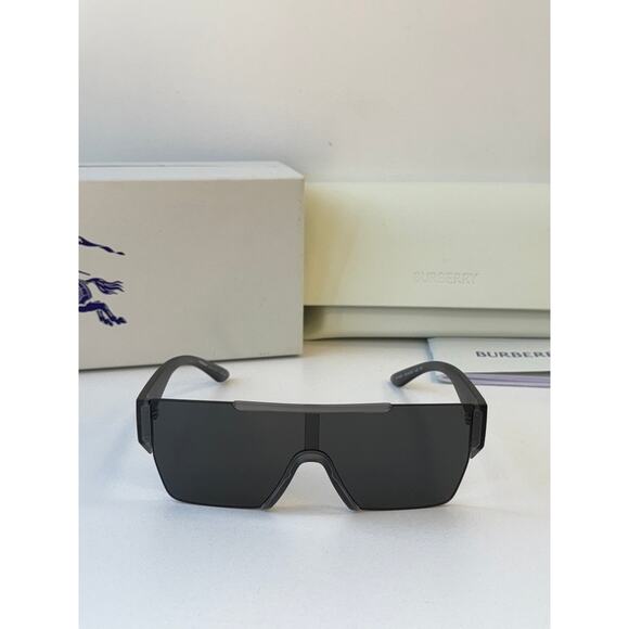 NEW Burberry BE4291 Transparent Matte Grey Shield Sunglasses